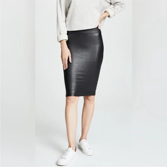 SPANX solid Black Pencil Skirt fitted tight slimming oil shine suit bottom sz M - Picture 8 of 10